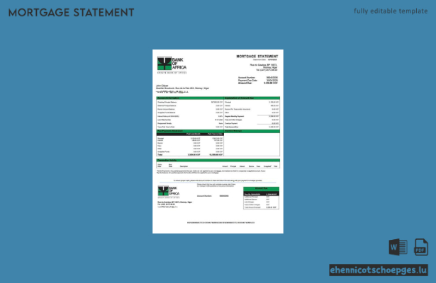 Beispielvorschau eines Hypothekenauszugs der Niger Bank of Africa (Word- und PDF-Format)
